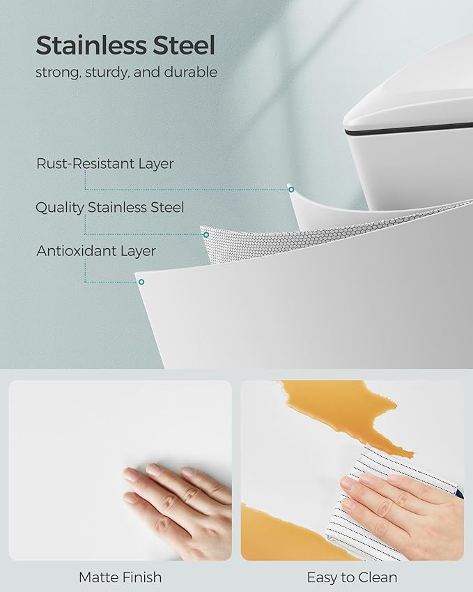 SONGMICS Slim Trash Can, 13-Gallon (50 L) Garbage Can for Narrow Spaces with Soft-Close Lid, Inner Bucket, and Step-on Pedal, Stainless Steel, 15 Trash Bags Included, White ULTB510W48