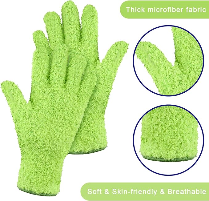Patelai 3 Pairs Microfiber Plant Dusting Gloves Leaf Cleaning Gloves for Indoor Plants, Blinds, Furniture, House(Medium,Green Yellow, Water Blue, Pink)