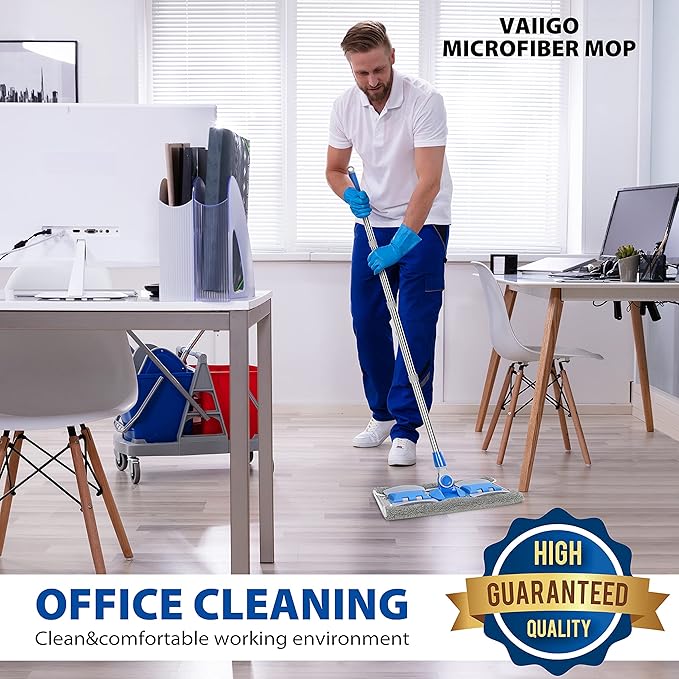 Professional Microfiber Hardwood Floor Mop, Flat Mops with 5 Pieces Reusable Washable Pads for Home and Office Wet or Dry Floor Cleaning (Sky Blue)