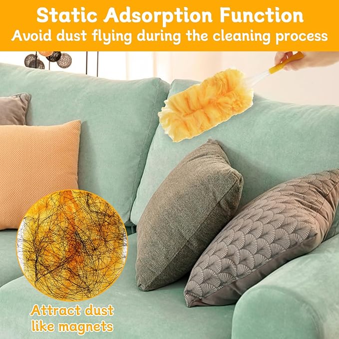 50 Count 360 Heavy Duty Duster Refills Bulk Compatible with Swiffer, Dusting Refills with 1 Handle, Multi Surface Disposable Dusters Refill for Cleaning (Yellow)