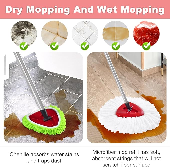 6PCS Mop Heads Replacements for OCedar,3 Microfiber+3 Chenille Spin Mop Refill Replace Head for O Cedar, Dry and Wet for Cleaning All Hard-surfaced Floors