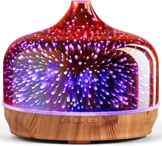 Porseme 500ml Essential Oil Diffuser 3D Glass Aromatherapy Ultrasonic Humidifier - Auto Shut-Off, Timer Setting, BPA Free for Home Hotel Yoga SPA Gift