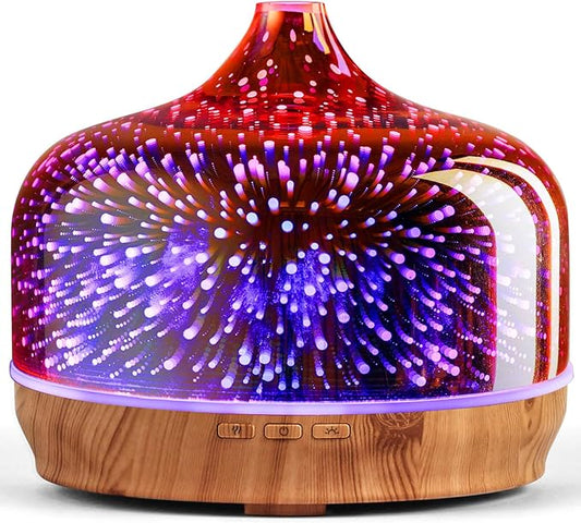 Porseme 500ml Essential Oil Diffuser 3D Glass Aromatherapy Ultrasonic Humidifier - Auto Shut-Off, Timer Setting, BPA Free for Home Hotel Yoga SPA Gift