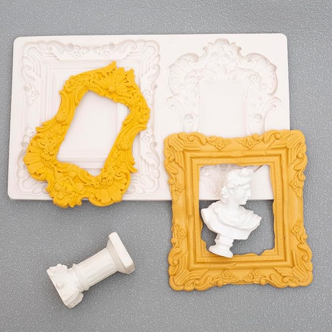 Baroque Photo Frame Silicone Mold, European Relief Scroll Frame Fondant Mold, for Baroque Cake Decoration, Modeling Clay, Resin Crafts, Desktop Ornaments, Reusable