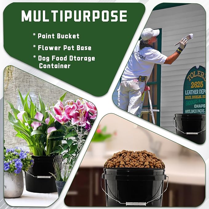 6 Pcs 2 Gallon Black Bucket with Lid and Handle, Large Plastic Storage Paint Pail Brine, Fermenting for Beer, Wine or Any Other Fermented Beverage