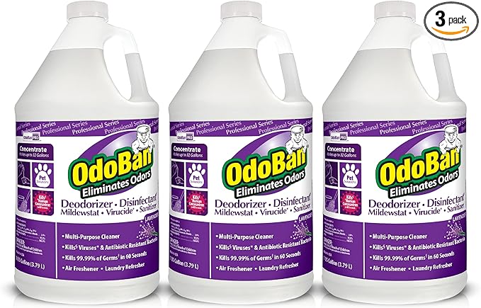 OdoBan Professional Disinfectant and Odor Eliminator Concentrate, 3-Pack, 1 Gallon Each, Lavender Scent