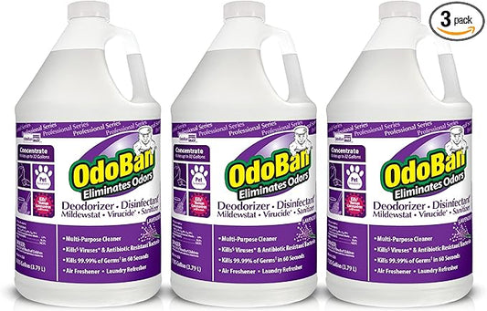 OdoBan Professional Disinfectant and Odor Eliminator Concentrate, 3-Pack, 1 Gallon Each, Lavender Scent