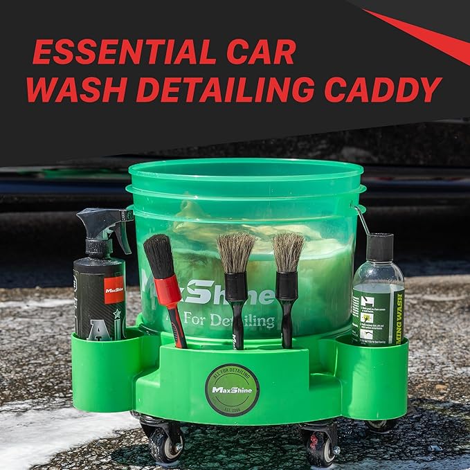 Maxshine Rolling Bucket Dolly (Black) | Heavy-Duty Polypropylene with 4 Swivel Wheels, 2 Shelves & 6 Compartments | Secure Fit, Spill-Free Design for Car Wash & Auto Detailing Organization