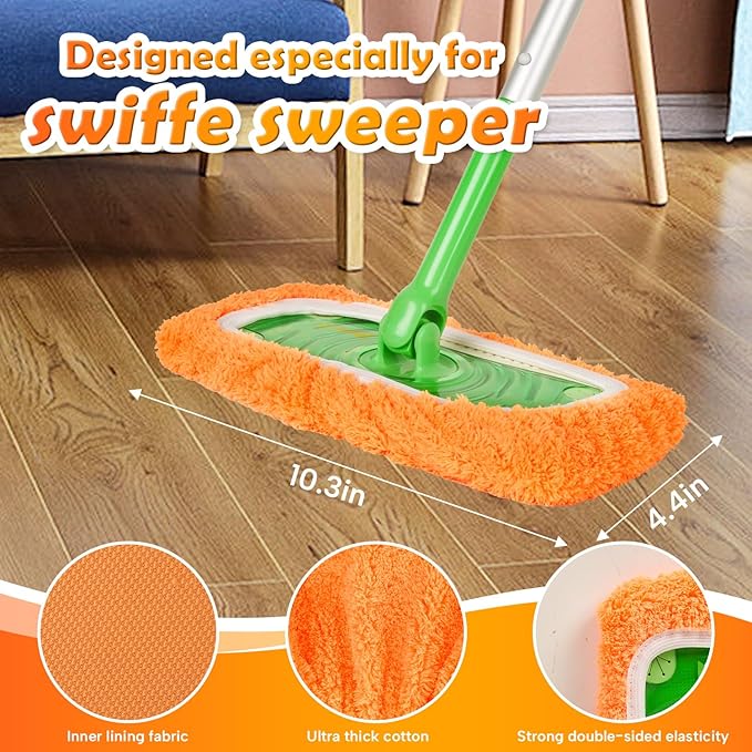 5 Pack Reusable 100% Cotton Mop Pads Compatible with Swiffer Sweeper, Wet and Dry Flat mop Cover, Washable Pads for Surface/Hardwood Floor Cleaning (Mop is Not Included)