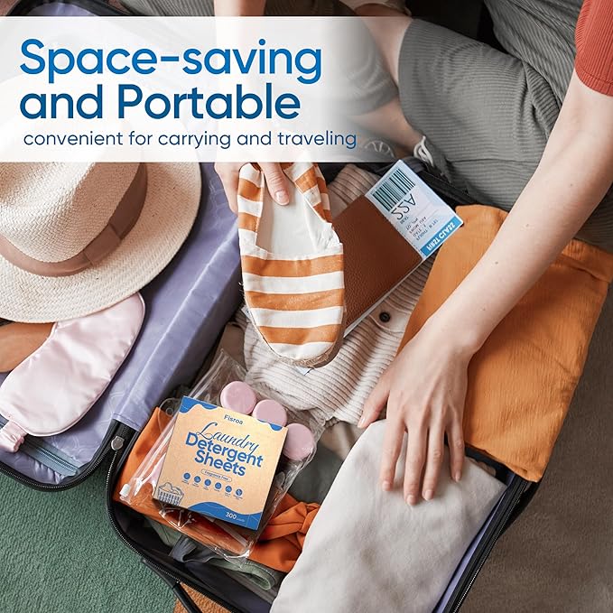 Fragrance Free Laundry Detergent Sheets Travel Eco-friendly 300 Loads Fisroa Clothes Washing Detergent Sheets Plastic-Free Washer Strips, Unscented Liquidless Laundry Strips Tablet