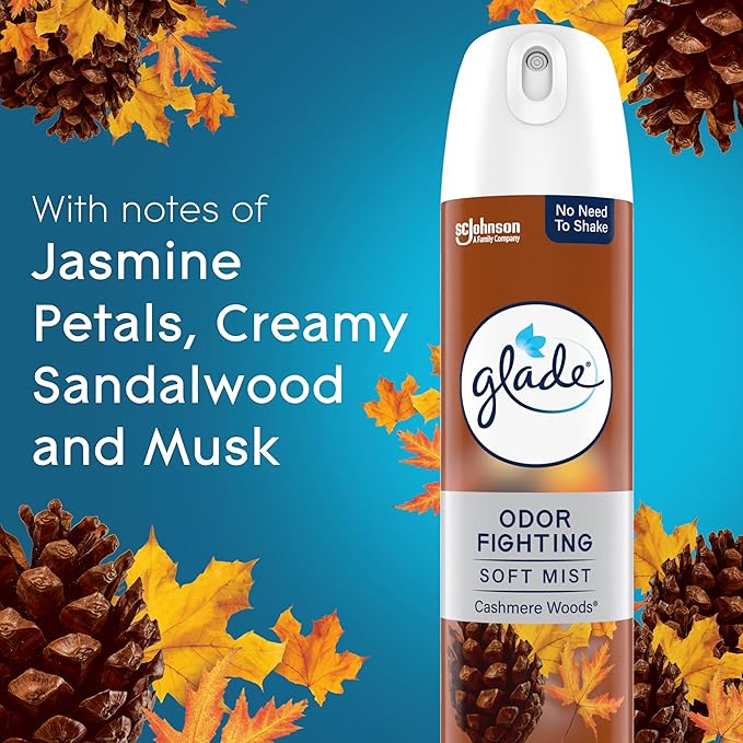 Glade Air Freshener Room Spray, Cashmere Woods Scent, Odor Fighting to Deliver Long Lasting Freshness, 8 Oz, 6 Count