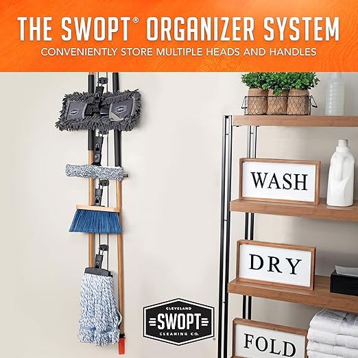 SWOPT 7-Piece Ultimate Indoor Kit — Includes 48” and 60” Wooden Handles, Dust Mop, Cotton Mop, Angle Broom, Flexible Duster, Window Squeegee, and Organizer — Everything You Need to Clean Indoors