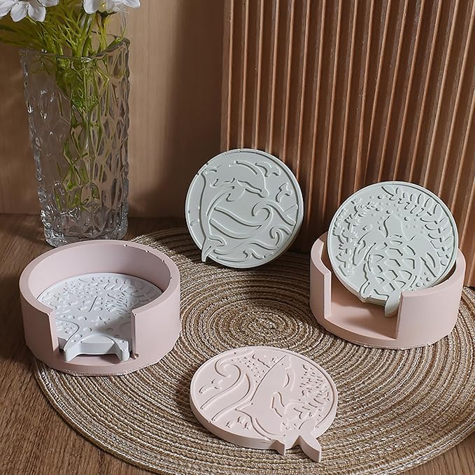 5 Pack Ocean Style Coaster Mold Set - 1 Holder + 4 Resin Casting Molds for Candle Making, Home Decor, 3D Animal Designs