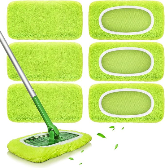 Reusable Mop Pads fit Swiffer Sweeper Mop - Microfiber Wet Pads Refill & Machine Washable Dry Sweeping Cloths for Mopping All Sealed Floors - Hardwood, Laminate, Tile & Stone (Mop is not Included)