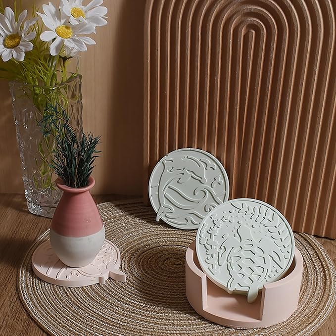 5 Pack Ocean Style Coaster Mold Set - 1 Holder + 4 Resin Casting Molds for Candle Making, Home Decor, 3D Animal Designs