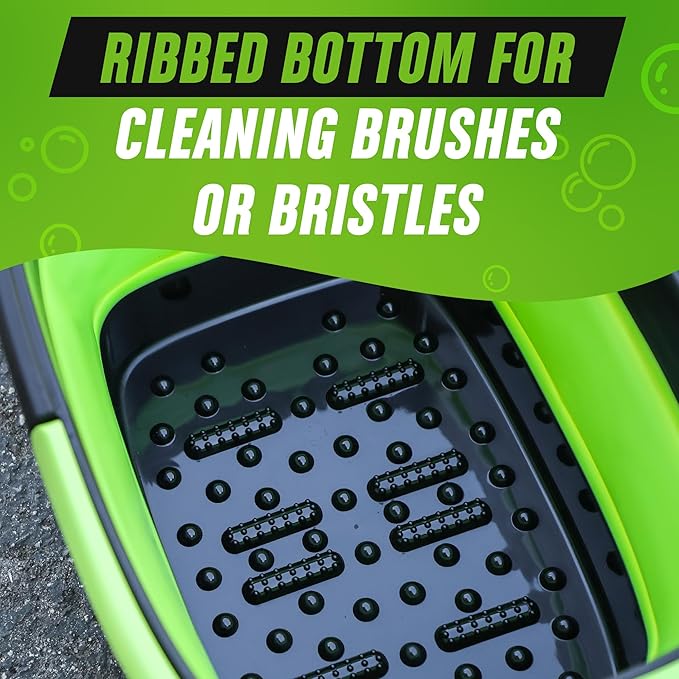 Grip Clean Collapsible Bucket - 5 Gallon Foldable Cleaning Bucket with Ribbed Bottom - Durable Car Wash Bucket for Household Chores, Camping, and Outdoor - Green
