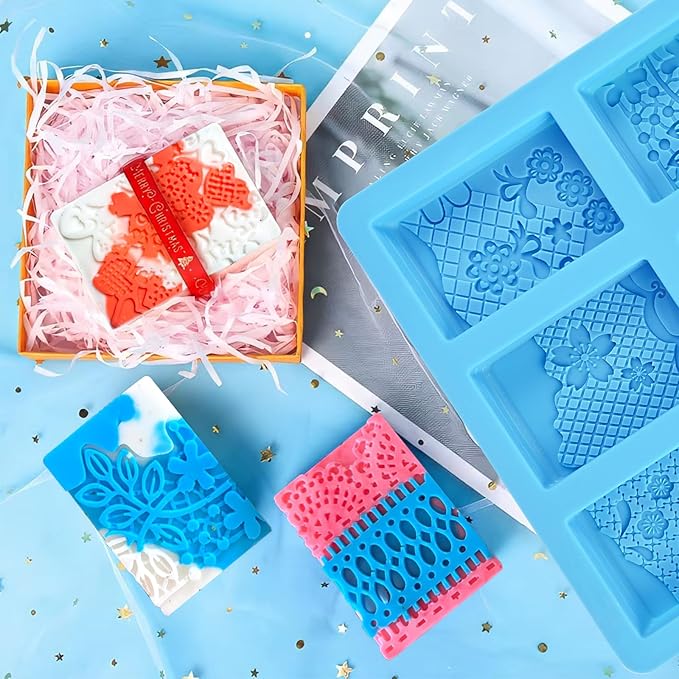 Silicone Soap Molds, 3D Detailed Flower Soap Mold, Rectangular Lace Pattern Soap Mold for DIY Handmade Soap Candle Wax Mold Lotion Bar, Bath Bombs, Reusable for Wedding Favors