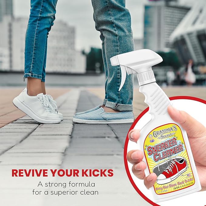 Grandma's Secret Sneaker Cleaner - Shoe Cleaner for Rubber, Canvas and Leather - Stain Remover Spray Removes Dirt, Grime and Grass - Sneakers Cleaner for Outdoor Shoes, Slippers and Moccasins – 16 oz