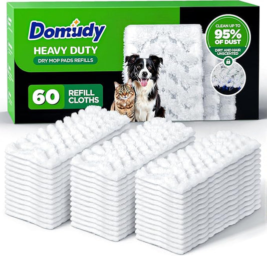 60 Count Heavy Duty Dry Sweeping Cloths Refills for Swiffer Sweeper Mop, Deep Clean Sweeper Pet Mop Pads for Multi Surface Floor Mopping & Cleaning, Disposable Dry Pad Refills Floor Duster, Unscented