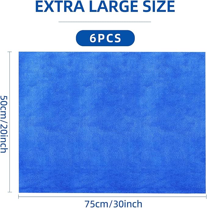 6 Pack Microfiber Cleaning Cloths Extra Large 30" x 20",XL Rags Washable Reusable Streak Free Lint Free Towels for Floor Mop,Glass,Windows,Kitchen,Bathroom,Office & Car Cleaning(Blue)