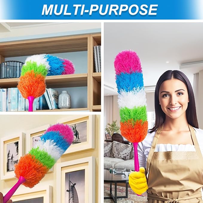 2 Pack 22-Inch Rainbow Reusable Microfiber Dusters,Bendable and Washable Feather Duster for Everyday Cleaning in Home, Library, Office, Car, and More