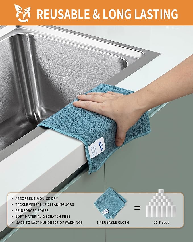 MR.SIGA Microfiber Cleaning Cloth, All-Purpose Microfiber Towels, Streak Free Cleaning Rags, Pack of 15, Light Teal, Size 30 x 30 cm(11.8 x 11.8 inch)