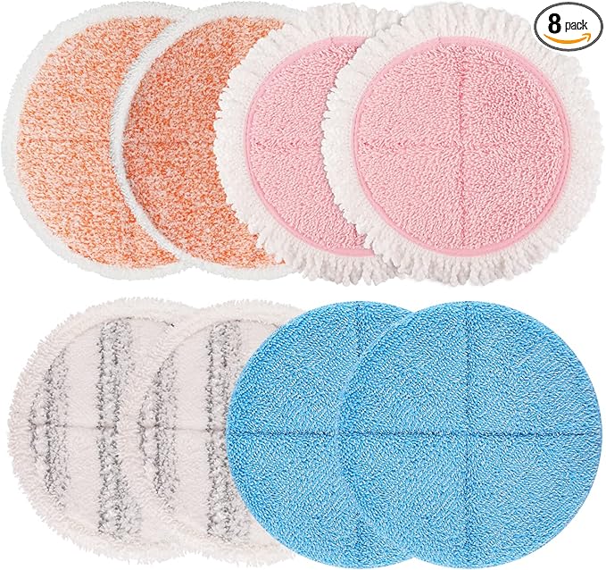 Electric Spin Mop Pads, 7.28in Round Replacement Pads for Floor Cleaning (8 Pack)