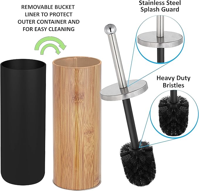 Rustic Deep & Sturdy Toilet Bowl Brush with Holder - Metal Bowl Brush- Durable Scrubbing - Toilet Cleaners - Household Essentials - Bathroom Cleaner - Wooden Look, Natural