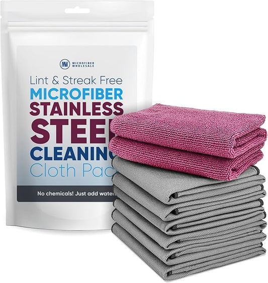 Claro Stainless Steel Cleaner Cloth 8-Pack – Microfiber Cleaning Cloths for Appliances, Sinks & Fridge | Lint-Free Streak-Free Stainless Reusable Alternative to Chemical Cleaners