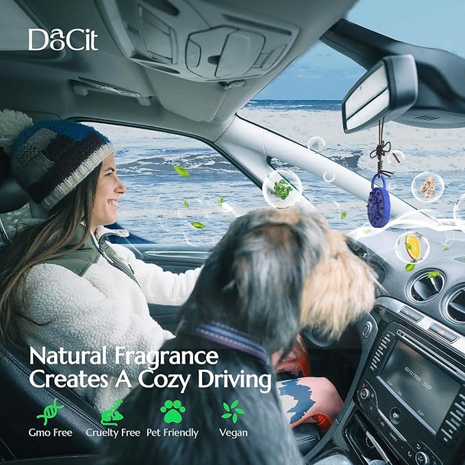 Car Air Freshener Hanging Essential Oil Diffuser with Bead Release Design, 40+ Days Long Lasting Scent for Men & Women, 7 Original + 14 Refills for Car/Home/Office, Ocean