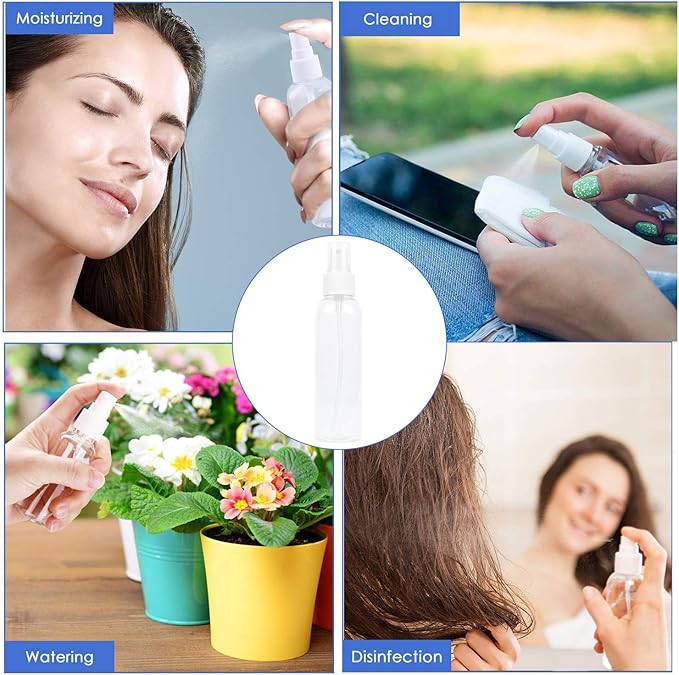 TRENDBOX 12 Pack Empty Transparent Plastic Fine Mist Spray Bottle 120 ml (4 oz)