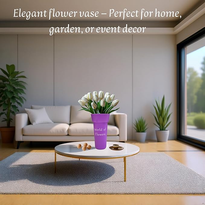 VITAGIR. Set of 6 Buckets for Cut Flowers in Plastic Purple Matte Color 14 Inch, Flower Buckets for Flower Bar Ideal for Displaying Flowers in Florist Shop or as Home. (Purple)