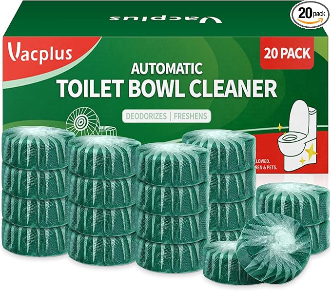 Vacplus Toilet Bowl Cleaners - 20 Pack Long-Lasting Toilet Cleaner Tablets, Prevent Stains & Deodorize, Green