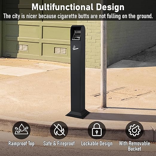 AIWFL Steel Trash Can Outdoor, Commercial Trash Bin with Removable Inner Bucket, Easy to Clean, All-Metal Construction, Standing Garbage Can for Porch/Guest Areas/Office/Balcony