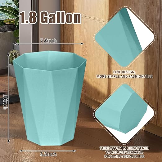 Plastic Trash Can - Waste basketbin for Office,Home,Bathroom,Kitchen - 1.8 Gallon - Green