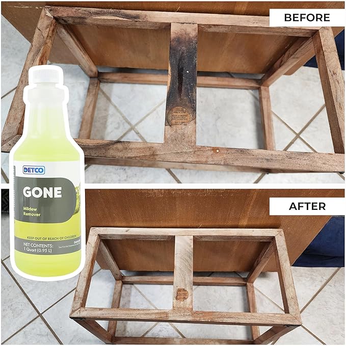 GONE Instant Mold & Mildew Remover - 12.5% Bleach Industrial-Strength Cleaner, Stain Removal on Shower, Siding, Bathroom Tile, Grout, Trim, Boats, and Outdoor Furniture, 1-Quart Spray Bottle