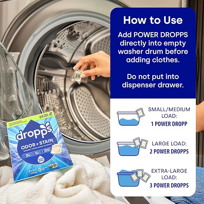 Dropps Odor & Stain Biobased Power Laundry Detergent Pods, Orange Blossom HE Compatible Laundry Pods for Fresh Clothes – Laundry Soap Supplies & Recyclable Paperboard Packaging