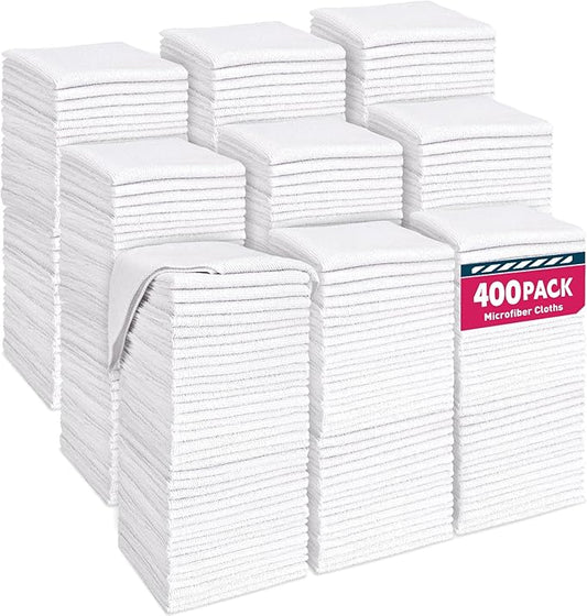 Microfiber Cleaning Cloths-400 Pack, Microfiber Towels Bulk, Towels for Cars, Cleaning Rags White (12x12 inches)