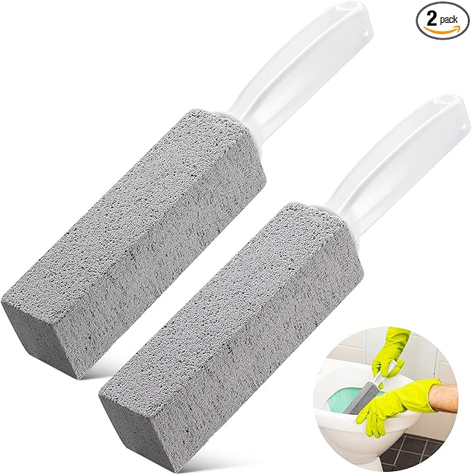 2 Pack Toilet Cleaner Hard Water Build up Remover with Ergonomic Handle, Toilet Bowl Stain Ring Remover, Pumice Stone Toilet Cleaner Tool Stain Remover for Toilet, Pool, Bathroom, Sink