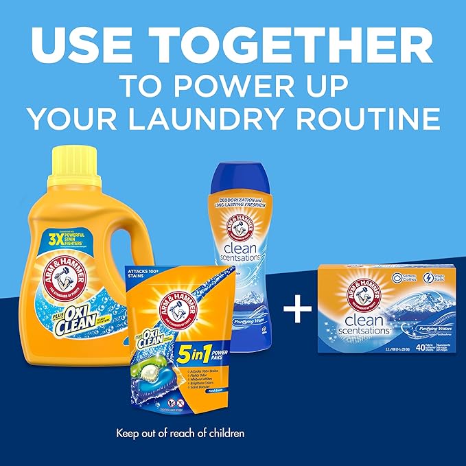 ARM & HAMMER Fabric Softener Sheets, 100 sheets, Purifying Waters