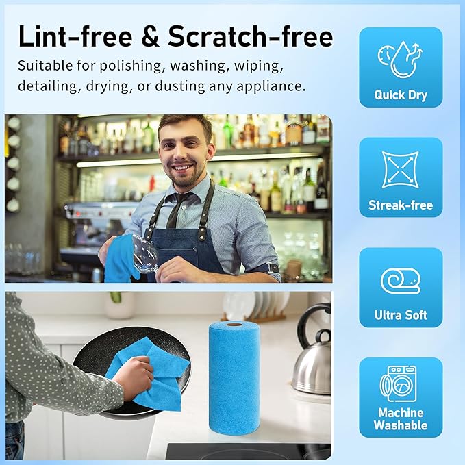 HOMERHYME Microfiber Cleaning Cloth Roll, 75 Pack Tear Away Microfiber Towel, Reusable Washable Shop Towels, Lint Free All-Purpose Cleaning Rags Wash Cloths for Home Car Kitchen Automotive 11.5"x11.5"