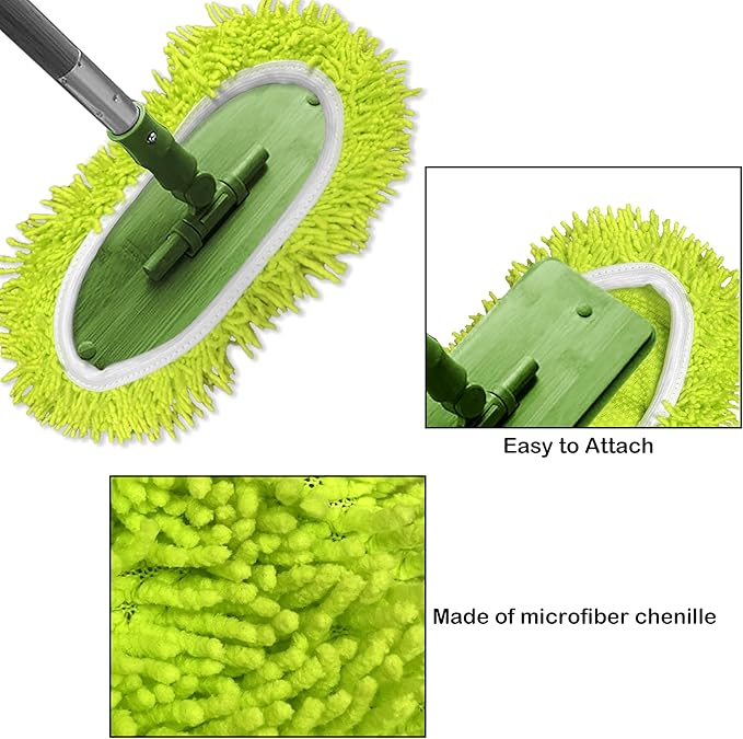Reusable Microfiber Chenille Mop Pads Compatible with Swiffer Sweeper, Dry Sweeping Cloths & Wet Mopping Cloths, Refills for Hardwood Surface Floor Cleaning, 4 Pack (Green)