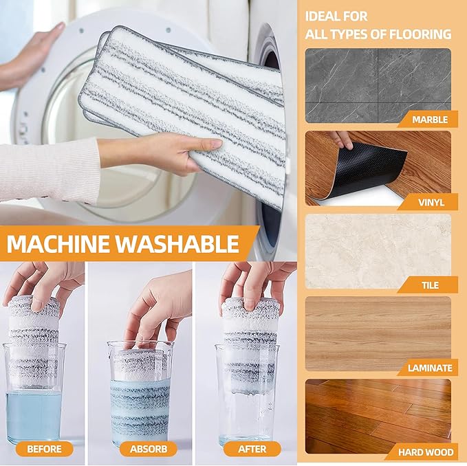 Premium Stainless Steel Microfiber Flat Mop for Floor Cleaning - 360° Pivot Head, Lightweight, Washable Pads - Includes 4 Reusable Absorbent Mop Pads (Silver)