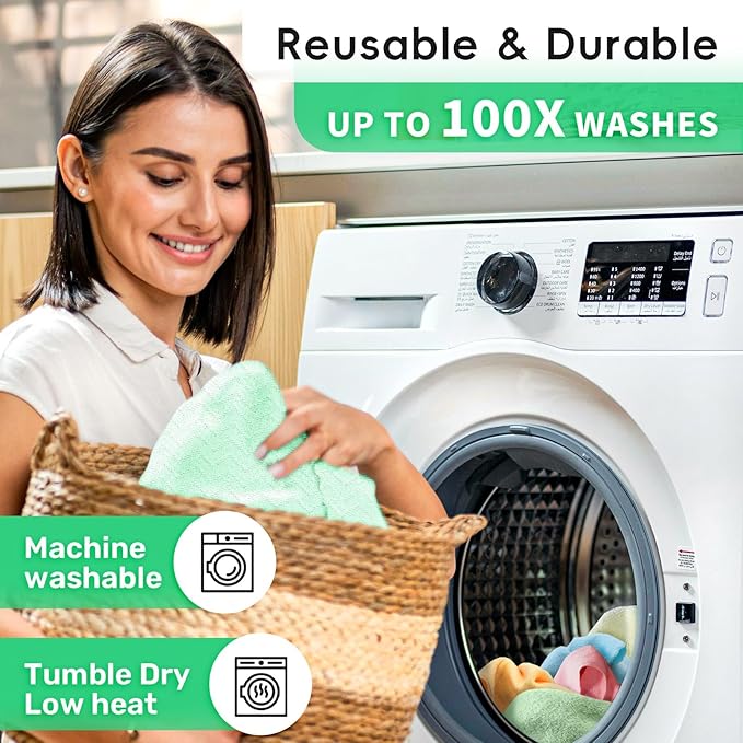 Microfiber Cleaning Cloths Roll, 75 Pack Tear Away Microfiber Towels Roll, 12" x 12" Lint Free Rags, Reusable Cleaning Cloths, Washable, Scratch Free,Ultra Absorbent Dish Rags(Green Ripple)