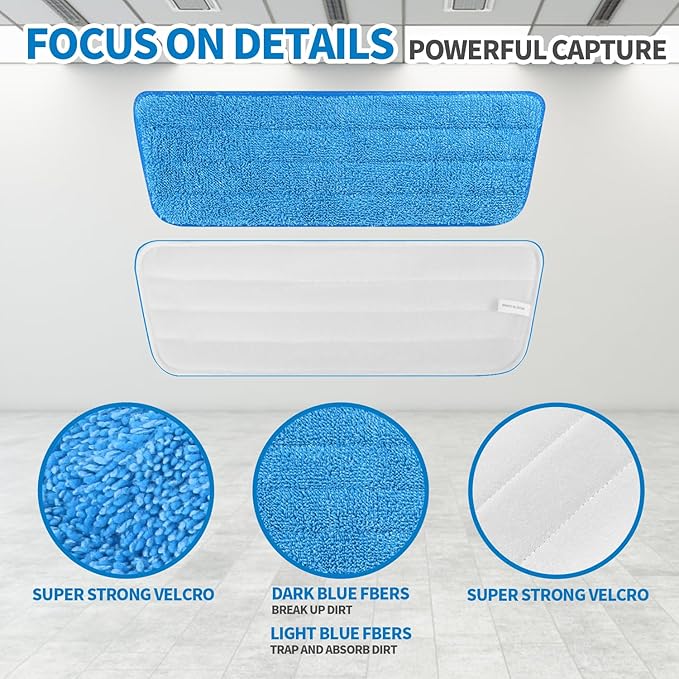 3 Pack Microfiber Reusable Mop Pads for Bona Mop, Wet/Dry Floor Cleaning Refill Mop Pads, Spray Mop Hard Wood Floor Mop Pads Refills, Machine Washable Power Mop Pads Replacement