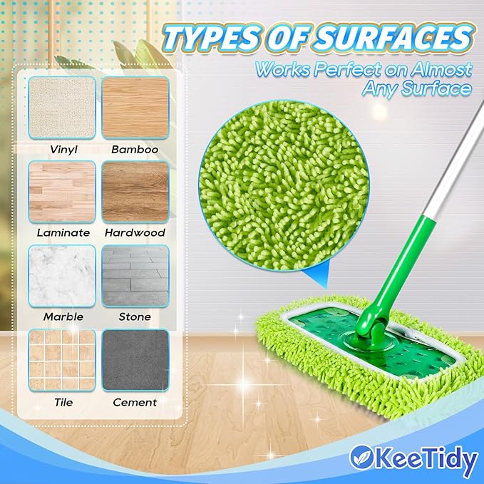 Reusable Mop Pads Compatible with Swiffer Sweeper Mops, 3 Pack 12 Inch Washable Microfiber Wet Pads Refills Dry Sweeping Cloths Heavy Duty Mop Head Replacement for Wet Dry Floor Cleaning, Green