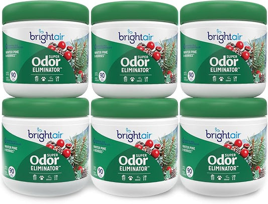 Bright Air 14 oz. Super Odor Eliminator, For Medium-Size Spaces, Winter Pine & Berries Scent, Case of 6, Odor Eliminator & Air Freshener, Natural Essential Oils, Lasts Up to 90 Days Each