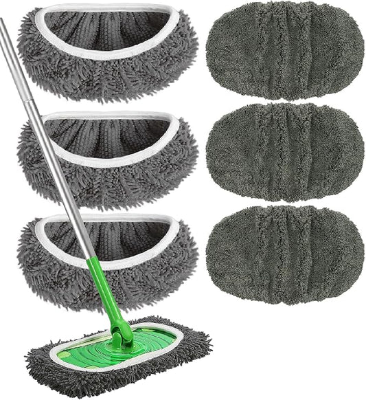 Reusable Microfiber Mop Pads Washable Wet Pads Compatible with Swiffer Sweeper Refills Pads for Wet & Dry Sweeping Cloths Mop Head Replacement for Household Cleaning