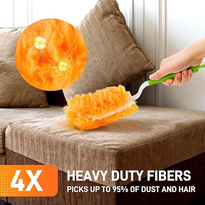 Heavy Duty Duster Refills Compatible with Swiffer Dusters,Disposable Dusters Kit for Cleaning Dusting Furniture Blind Ceiling Fan, 40 Pack 360 Feather Dusters, 1 Handle, 1 Upgrade Telescopic Hand