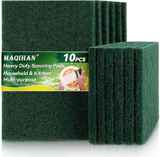 MAQIHAN Heavy Duty Scouring Pad - 10PCS Scouring Pads for Heavy Duty Cleaning Scrubbing Pads for Kitchen Bathroom Household Cleaning Dish Scrubber Scrub Sponges for Oven Barbecue Grill Bathtub